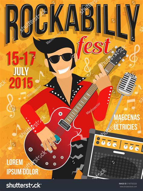 Music Festival Or Rockabilly Concert Promo Poster With Singer And