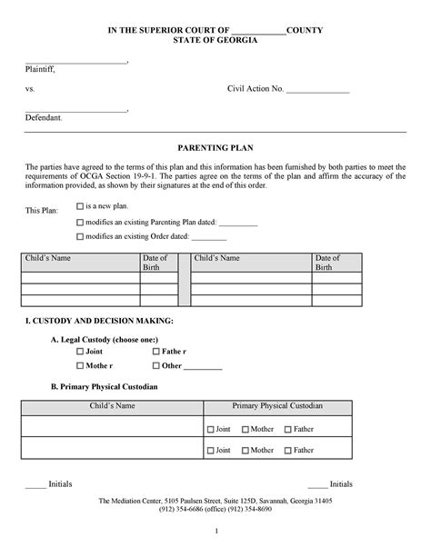 49 FREE Parenting Plan & Custody Agreement Templates ᐅ ...