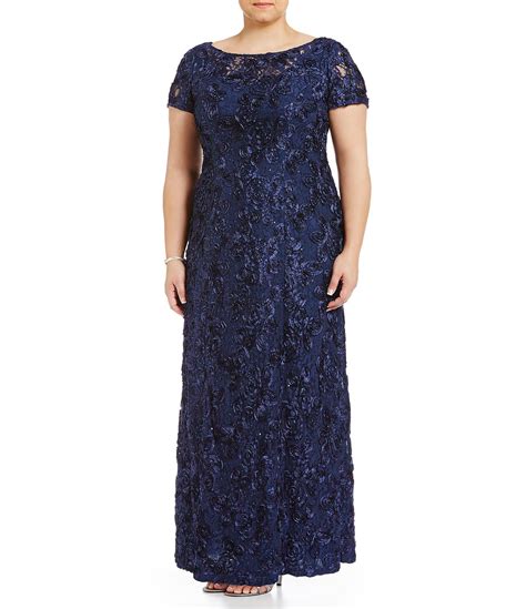 Alex Evenings Plus Size Floral Rosette Short Sleeve A Line Gown