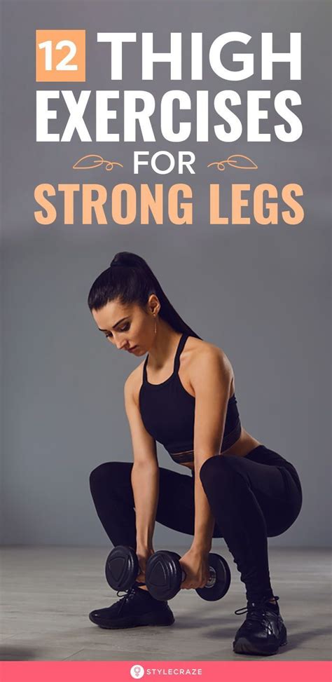 A Woman Squatting With Dumbbells On Her Knees And The Words 12 High Exercises For Strong Legs