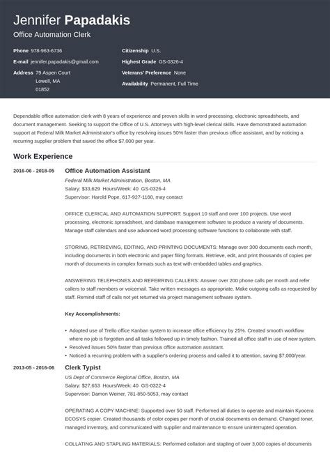 federal resume template format  examples