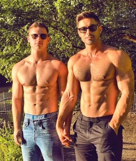 Shirtless Male Muscular Gay Interest Couple Hand Holding Hunks Photo Large X Picclick