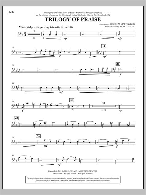 Trilogy Of Praise Cello Sheet Music Joseph M Martin Choir