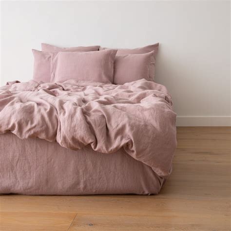 Washed Linen Duvet Cover Dusty Rose Queen King And Other Etsy