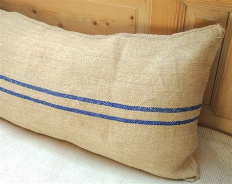 Authentic Grain Sack Body Pillow Sham Blue Stripes Antique Linen