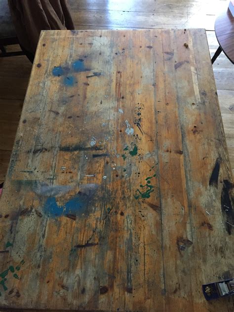 With the tabletop surfaces sanded down, then wiped clean with a damp cloth, it's time to get crackin' on the paint. Old pine table gets a fresh start today. #handmade #crafts #HowTo #DIY | Pine table, Diy, Dining ...