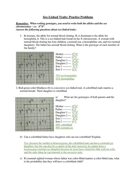 Sex Linked Traits Worksheets And Answer Key Sex Linked Traits Practice Problems Remember