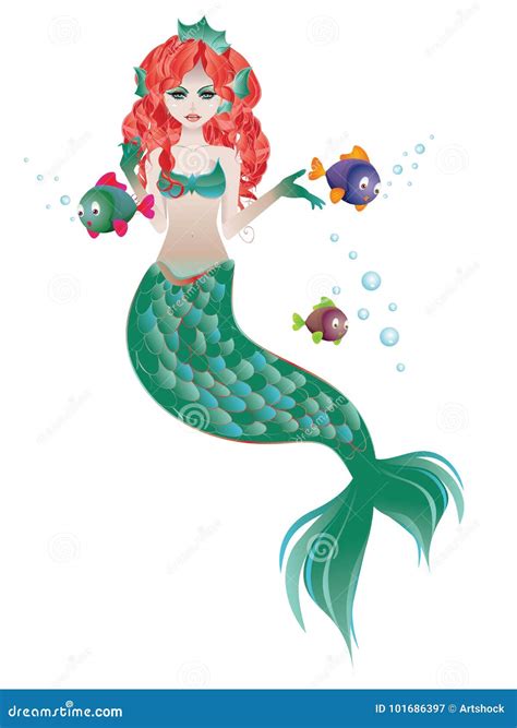 Red Haired Mermaid Stock Illustration Illustration Of Ocean 101686397