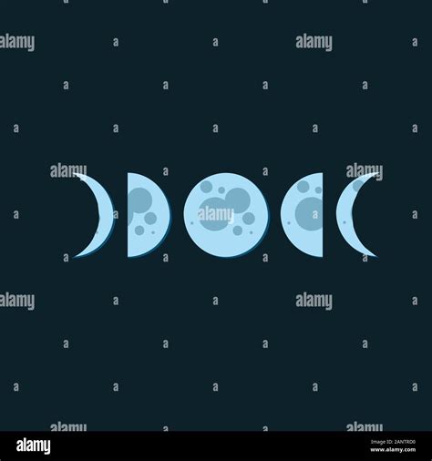 Moon Phases In Dark Night Simple Modern Flat Illustration Blue Full