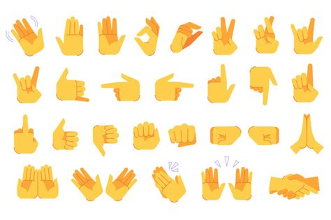 Emoji Hand Gestures Different Hands Signals And Signs Ok And Victory