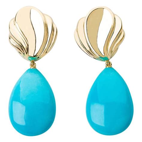 Tiffany Co Dramatic Turquoise Gold Drop Earrings Yellow Gold Drop