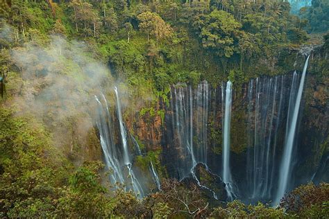 Waterfalls Waterfall Earth Forest Green Jungle Mountain Tree Hd