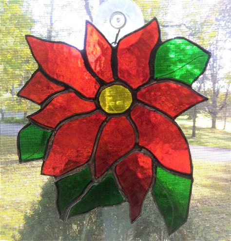 Handmade Stained Glass Poinsettia Suncatcher Mosaicstained Glass