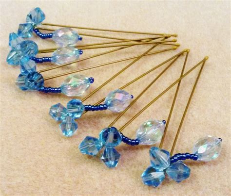 6 Blue Decorative Hair Pins With Dangling By Kokosaccessories