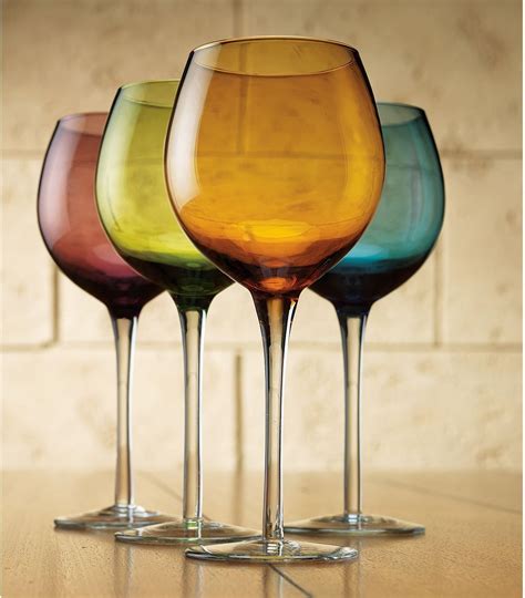 Amazon Com Colored Goblet Wine Glasses Multicolor Set Of 4 16 Oz