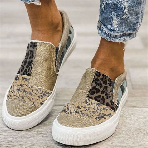 popular khaki leopard print slip on sneakers in 2021 canvas shoes women leopard print slip on