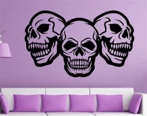 new arrival halloween vinyl wall decal 3 skulls door sticker mural art room living party wall