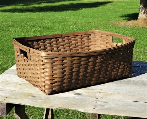 Antique Farmhouse Basket Split Oak Laundry Storage Wooden Home Decor