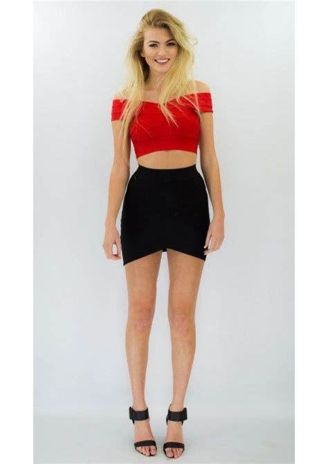 Cute Red Crop Top Red Crop Top Two Piece Skirt Set Off Shoulder Crop Top
