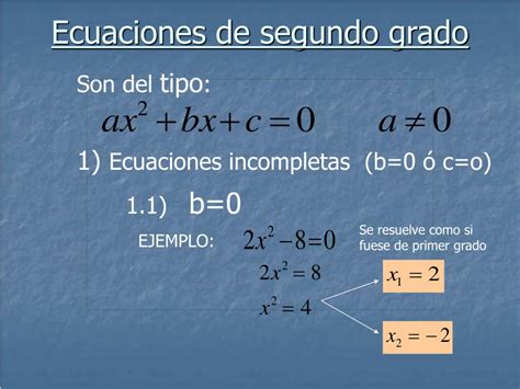 Ppt Ecuaciones De Segundo Grado Powerpoint Presentation Free