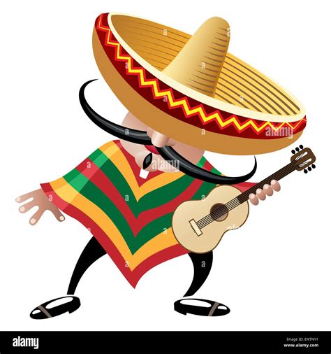 Ilustración Vectorial De Músico Mexicano En El Sombrero Con Guitarra