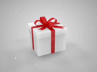 A White Gift Box With A Red Bow On It S Side And Snow Flakes In The