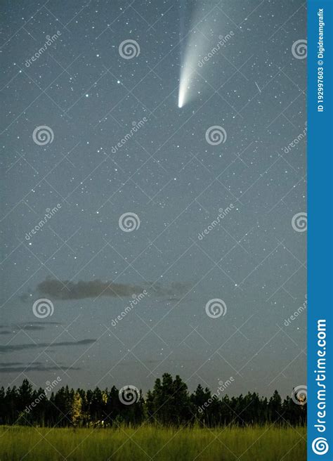 View Of Comet Neowise In The Night Sky Stock Image Image Of