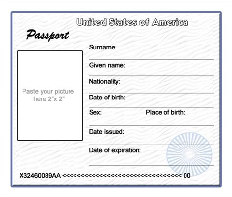 passport template    documents   word