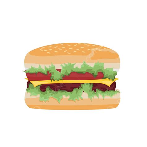 Flat Style Cartoon Illustration Of A Cheeseburger With Juicy Meat And