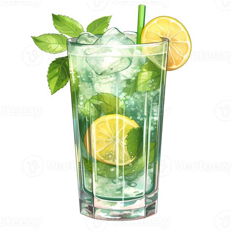 Mojito Cocktail Watercolor Clipart Ai Generative Png