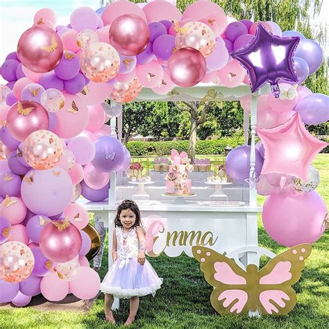 126 Pcs Butterfly Pink And Purple Balloon Garland Butterfly Theme