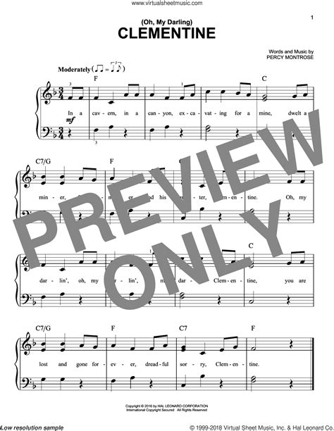 Montrose Oh My Darling Clementine Easy Sheet Music For Piano Solo