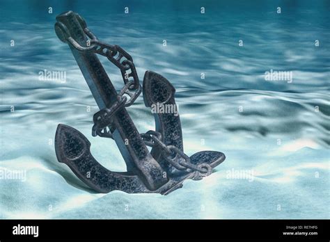 Anchor On Ocean Bottom Underwater 3d Rendering Stock Photo Alamy