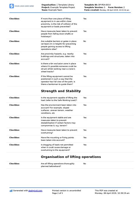 Lifting Equipment Inspection Checklist Better Than Excel And Pdf
