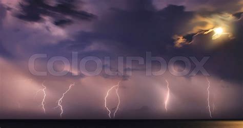 Severe Thunderstorm Over The Ocean Moonlight Stock Image Colourbox