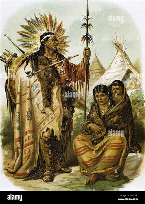 American Indians Indian Red Race Colored Engraving Late 19th Century