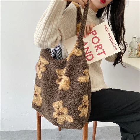 Womens Tote Bag Cute Tote Bag Fluffy Fleece Canvas Tote Etsy