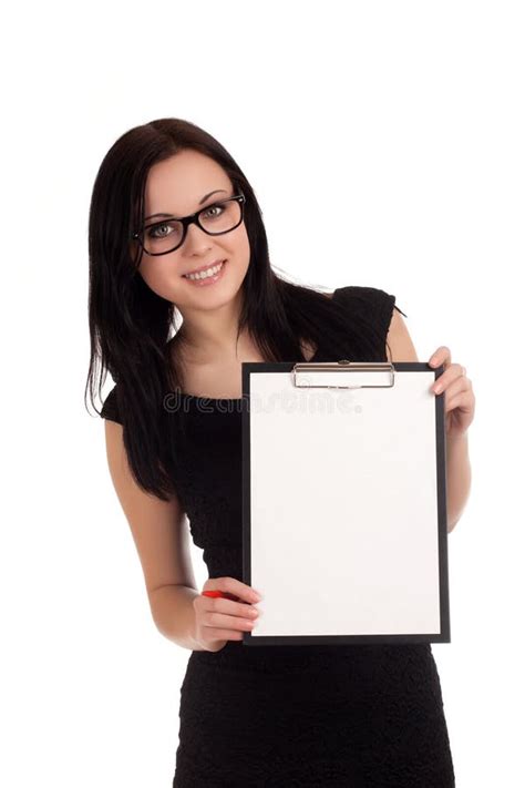 Smiling Business Woman Holding Clipboard Stock Photo Image Of