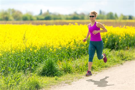 Woman Runner Happy Running Jogging On Sunny Day Stock Photo Image Of