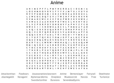 The official home for dragon ball z! Anime Word Search - WordMint