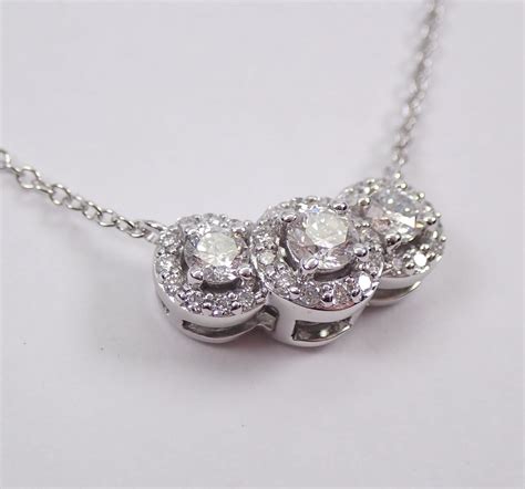 Reserved Diamond Three Stone Cluster Pendant 14k White Gold Wedding