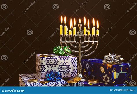 Jewish Holiday Hanukkah With Menorah In The Festival Stock Image