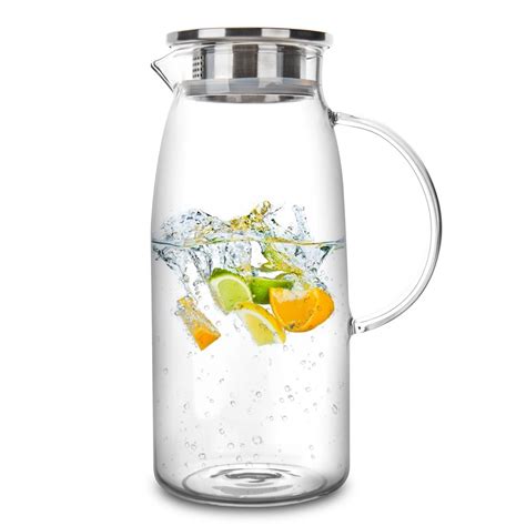 Borosilicate Insulated Pitcher With Lid Pyrex Glass Water Jug For Fridge Door