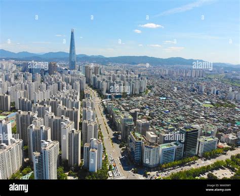 Aerial View Cityscape Of Seoul South Korea Aerial View Lotte Tower At