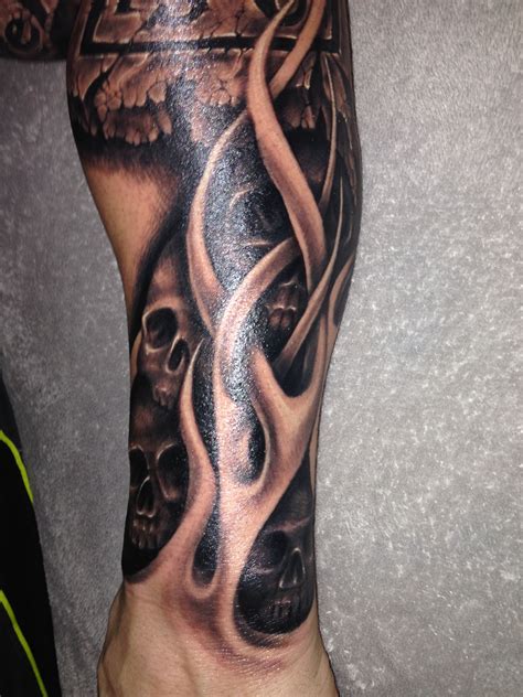 Skull And Flames Tattoo Sleeve