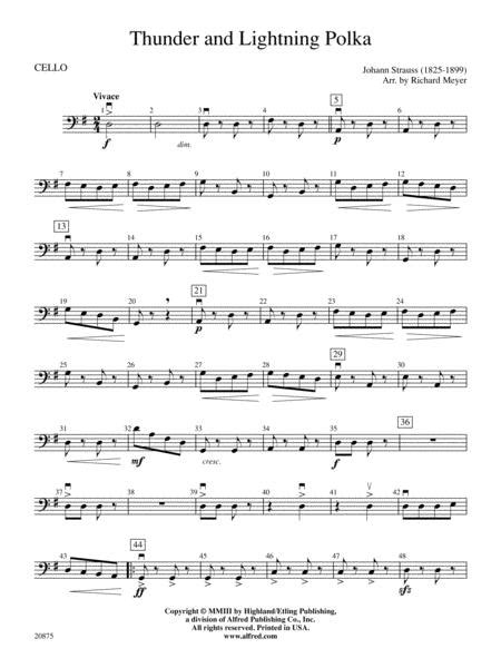 Thunder And Lightning Polka Cello By Johann Strauss Digital Sheet
