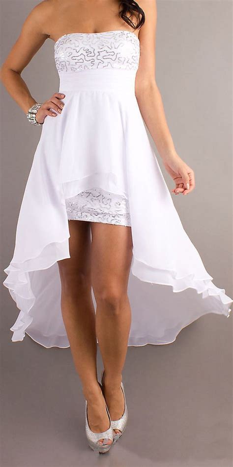 Clearance High Low White Semi Formal Dress Sequins Strapless White