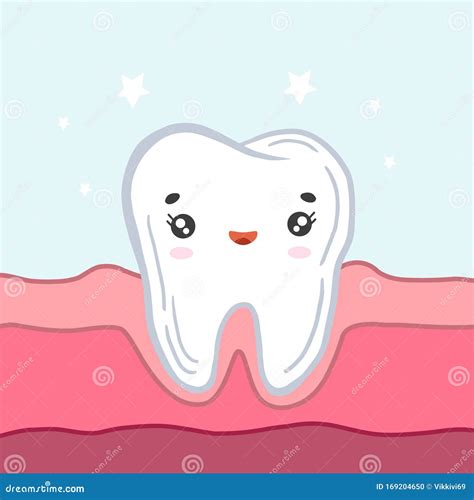 Happy Tooth In The Gums Vector Illustration In Cartoon Style Stock