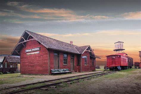 Train Station At 1880 Town In South Dakota At Sunset Photograph By