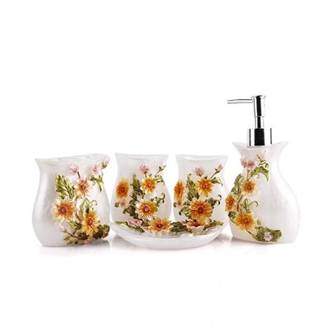 Everyone would love to have a bathroom. Fancy Blooming Sunflower Resin 5-piece Bathroom ...